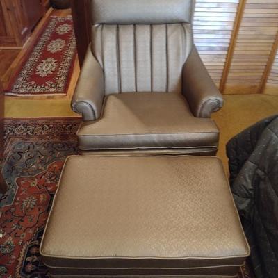 Vintage Bronze Tone Pleated Back Sitting Chair with Oversized Ottoman
