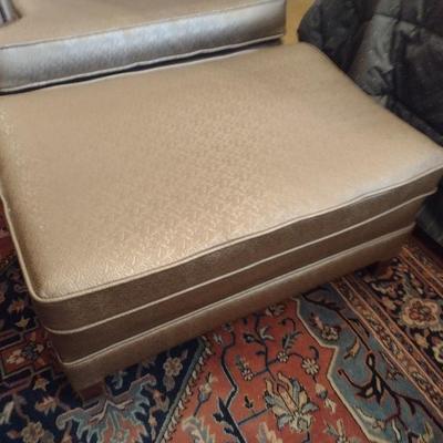 Vintage Bronze Tone Pleated Back Sitting Chair with Oversized Ottoman