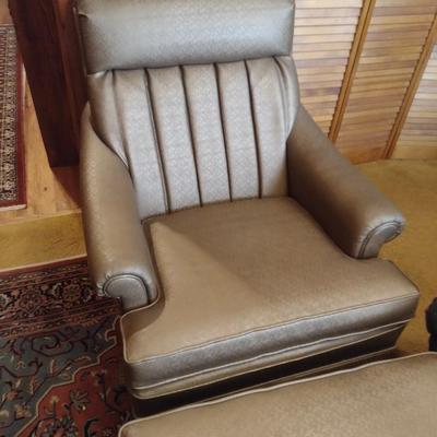 Vintage Bronze Tone Pleated Back Sitting Chair with Oversized Ottoman