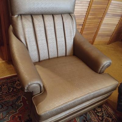 Vintage Bronze Tone Pleated Back Sitting Chair with Oversized Ottoman