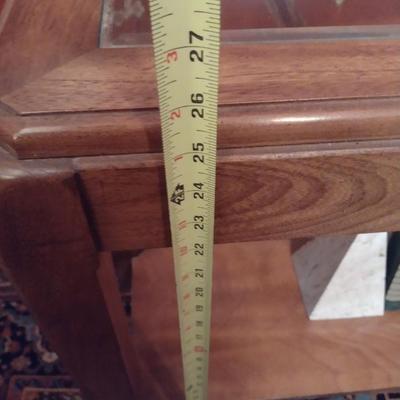 Oak Wood Sofa Table with Glass Insert Top (No Contents)
