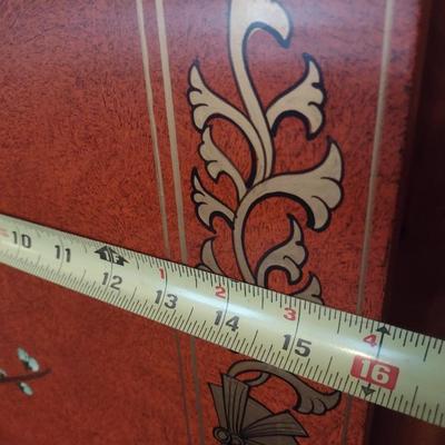 Red Lacquer Base Hand Painted Asian Influence Four Panel Room Divider
