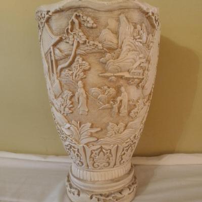 Vintage Ivory Color Japanese Resin Carved Relief Vase