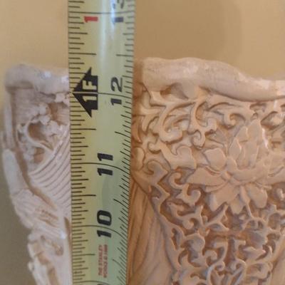 Vintage Ivory Color Japanese Resin Carved Relief Vase