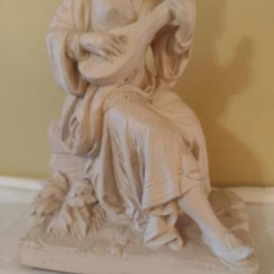Vintage Resin Chalkware Asian Woman Playing Instrument Statuette