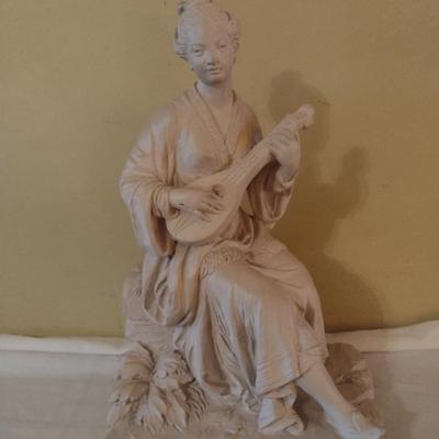 Vintage Resin Chalkware Asian Woman Playing Instrument Statuette