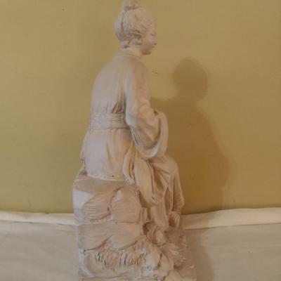 Vintage Resin Chalkware Asian Woman Playing Instrument Statuette