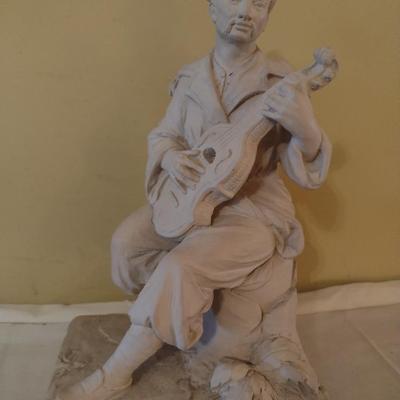Vintage Austin Productions Resin Chalkware Asian Man Playing Instrument Statuette