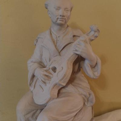 Vintage Austin Productions Resin Chalkware Asian Man Playing Instrument Statuette