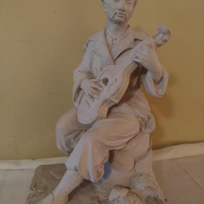 Vintage Austin Productions Resin Chalkware Asian Man Playing Instrument Statuette