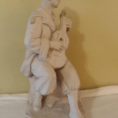 Vintage Austin Productions Resin Chalkware Asian Man Playing Instrument Statuette