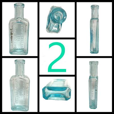 3 Antique Aqua Glass Cork Top Bottles (Group 2)