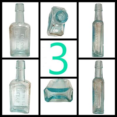 3 Antique Aqua Glass Cork Top Bottles (Group 2)