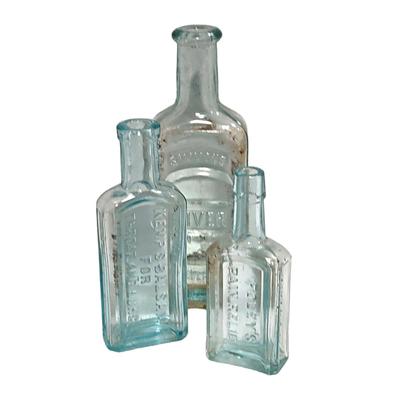 3 Antique Aqua Glass Cork Top Bottles (Group 2)