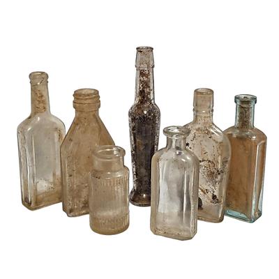 7 Medium Vintage/Antique Glass Bottles