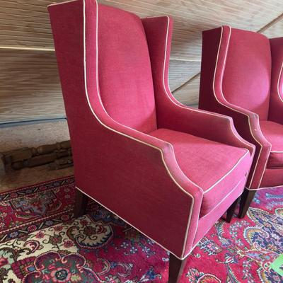 U698 Pair of Red Upholstered Sam Moore Wingback Pressley Chairs