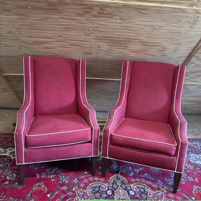 U698 Pair of Red Upholstered Sam Moore Wingback Pressley Chairs