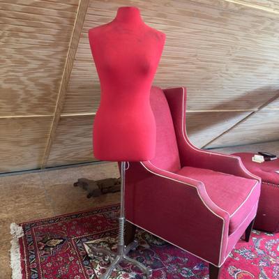 U1201 Vintage Red Dress Form on Wheels by MANEX, NY