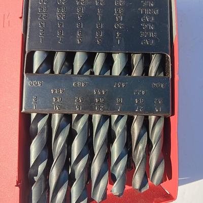 Craftsman drill bit set in metal box with level and magnet.