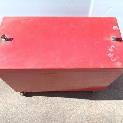 Locking metal box lined with Masonite wood.