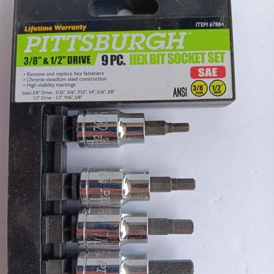 New Pittsburgh 3/8" and 1/2" 9-piece Hex bit socket set SAE