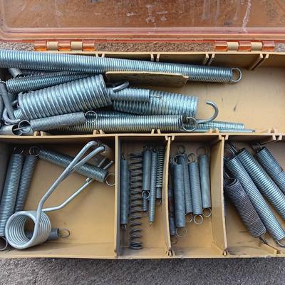 Plano plastic storage cases with an assortment of brass fittings - hose repair and springs