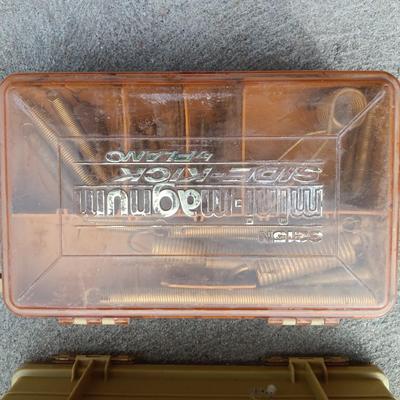 Plano plastic storage cases with an assortment of brass fittings - hose repair and springs