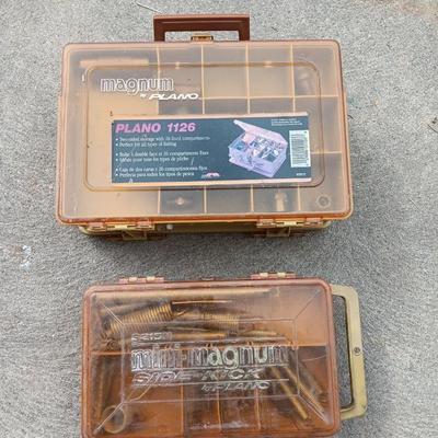 Plano plastic storage cases with an assortment of brass fittings - hose repair and springs