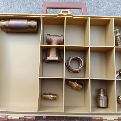 Plano plastic storage cases with an assortment of brass fittings - hose repair and springs