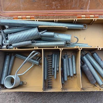 Plano plastic storage cases with an assortment of brass fittings - hose repair and springs