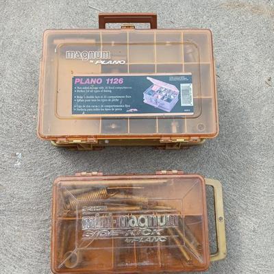 Plano plastic storage cases with an assortment of brass fittings - hose repair and springs