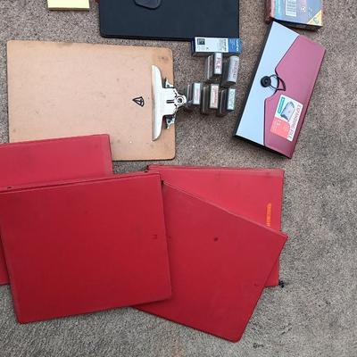 Office supplies - 3 ring binders -stamps - clipboards and more