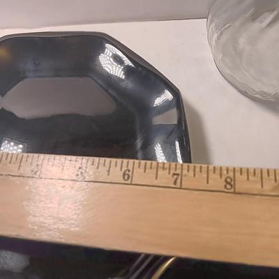 FRANCE Black octagon dish set with large flower vase