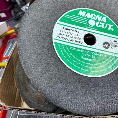 Box full of Abrasive wheels, Cut off Wheels and Sanding Discs.- Mostly New 