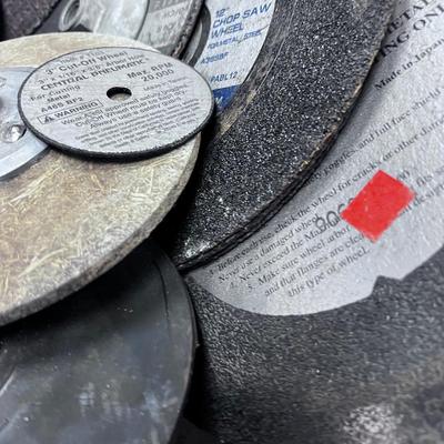 Box full of Abrasive wheels, Cut off Wheels and Sanding Discs.- Mostly New 