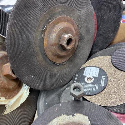 Box full of Abrasive wheels, Cut off Wheels and Sanding Discs.- Mostly New 