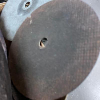 Box full of Abrasive wheels, Cut off Wheels and Sanding Discs.- Mostly New 