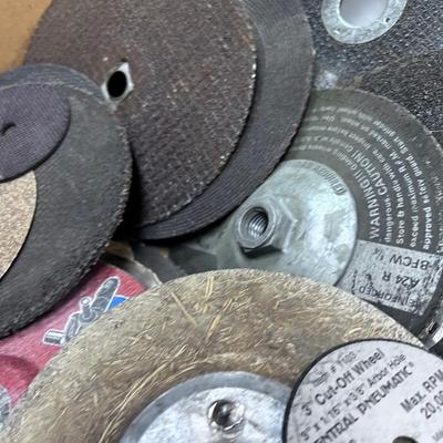 Box full of Abrasive wheels, Cut off Wheels and Sanding Discs.- Mostly New 