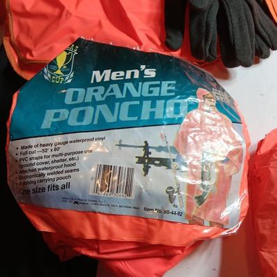 Safety / Hunting Orange vests, raincoats and new gloves