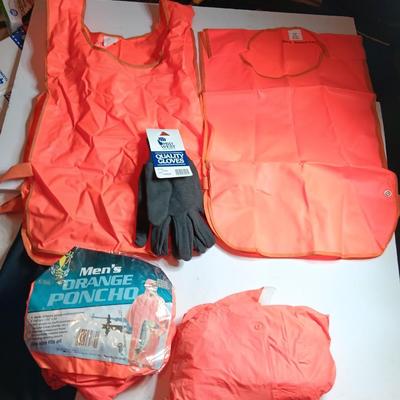 Safety / Hunting Orange vests, raincoats and new gloves