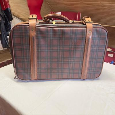 U1204 Vintage Ralph Lauren Tartan Leather Suitcase with Keys