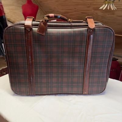 U1205 Vintage Polo Ralph Lauren Full Size Leather Tartan Suitcase
