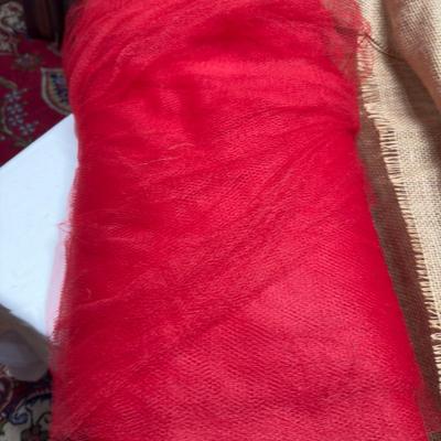 U1206 Large Lot of Burlap Material and Red Tulle