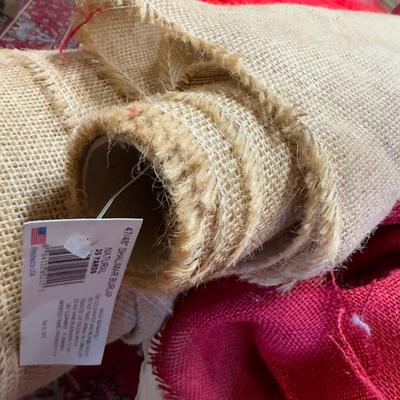 U1206 Large Lot of Burlap Material and Red Tulle
