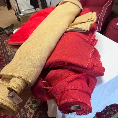 U1206 Large Lot of Burlap Material and Red Tulle