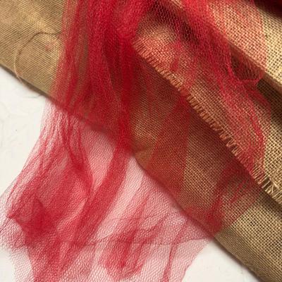 U1206 Large Lot of Burlap Material and Red Tulle
