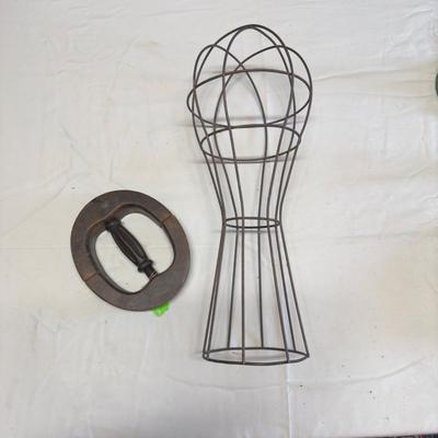 U1223 Vintage Wire Hat Stretcher with Vintage Calibrated Wooden Milliner Hat Stretcher