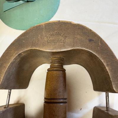 U1224 Vintage C. W. Mills Wooden Hat Stretcher and Two Hat Stands