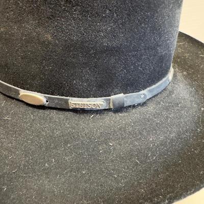 U1238 Vintage Stetson Gun Club Black Hat with Leather Trim and Two Leather Bags