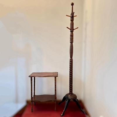 Solid Wood Coat Tree + Small End Table